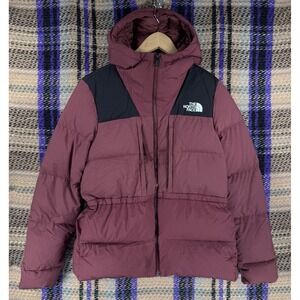 The North Face Womens UX Down Hooded Puffer Jacket RTO Garnet Red Size Medium
